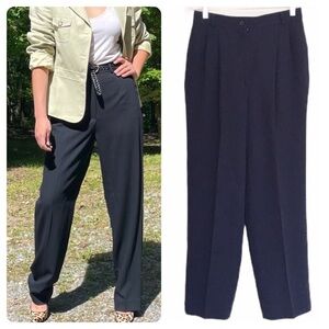 Vintage Carlisle High Rise Pleated Wool Trousers Navy Blue Size 10